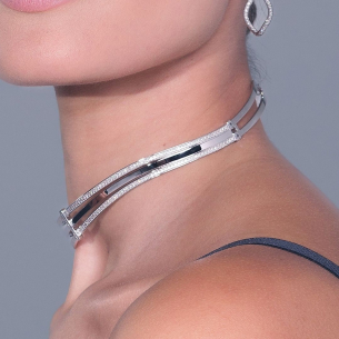 Gargantilha Choker em Ouro Branco 18K com Diamantes 