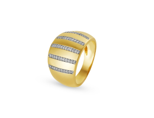 Anel em Ouro Amarelo 18K com Frisos de Diamantes