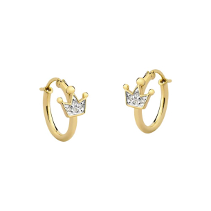 Brinco em Ouro Amarelo 18K argola com coroa e diamantes 0.046ct