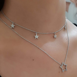 Gargantilha choker em Ouro 18k estrelas brilhantes