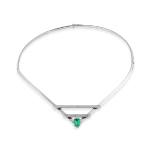 Gargantilha Choker em Ouro Branco 18K com Esmeraldane  Diamantes  