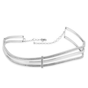 Gargantilha Choker em Ouro Branco 18K com Diamantes  