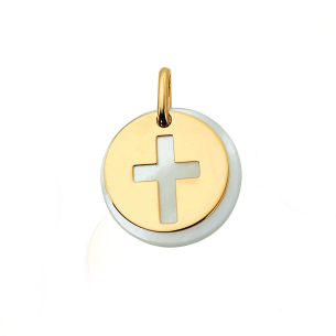 Pingente de Ouro Amarelo 18k madre pérola cruz