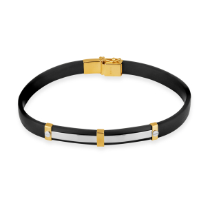 Pulseira em Borracha com Ouro Amarelo e Ouro Branco 18k